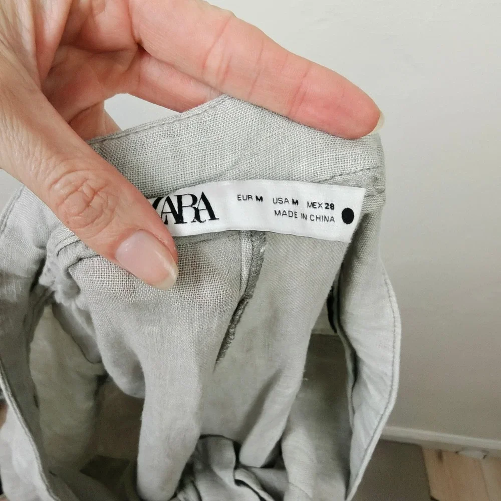 Zara Womens Pants Medium Grey Wide Leg High Rise Linen Blend Coastal Minimalist